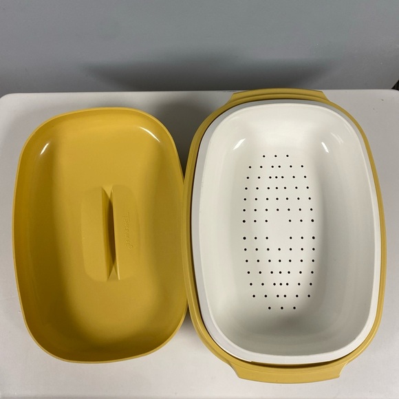 Vintage Tupperware 3 Pc Harvest Gold Microwave Vegetable Steamer 1273 1274 1275 - Picture 5 of 8